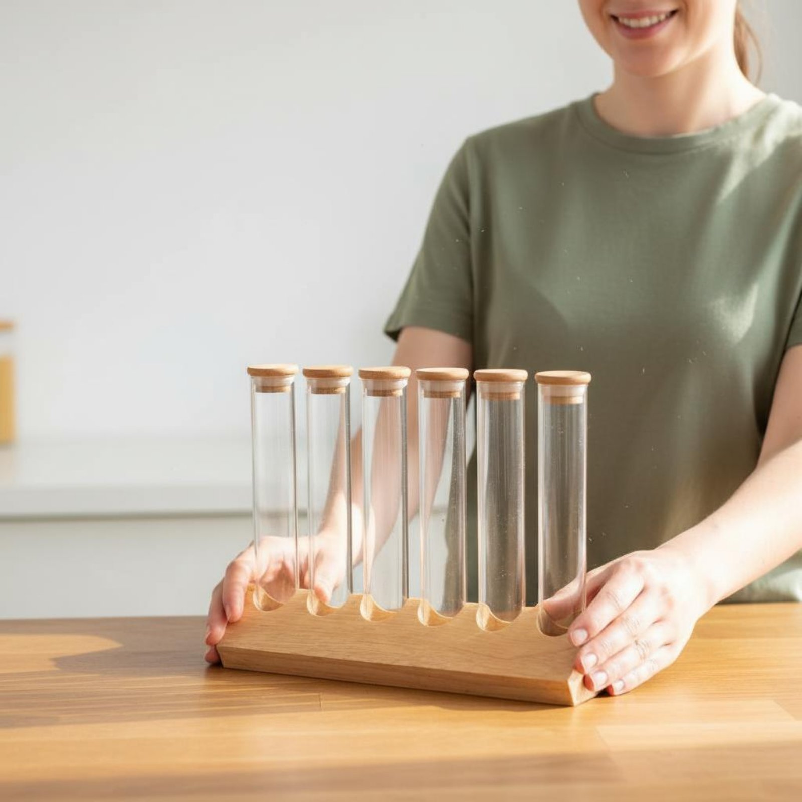 Display Stand Wood - Set di Contenitori in Vetro con
