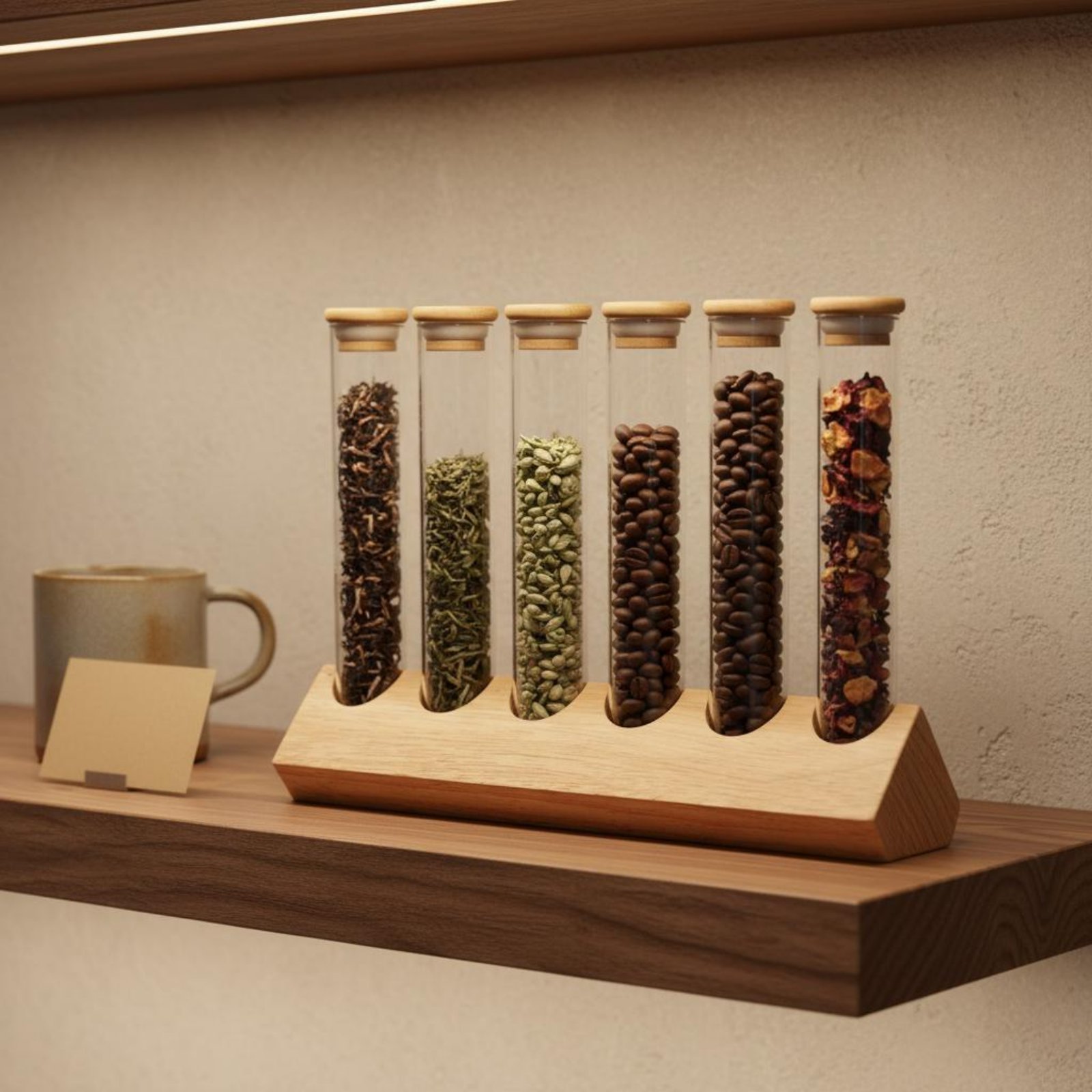 Display Stand Wood - Set di Contenitori in Vetro con